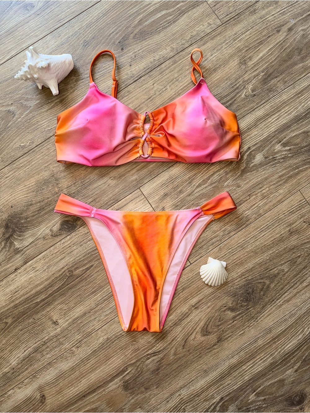 H&M Pink and Orange Tie-Front Bikini Set